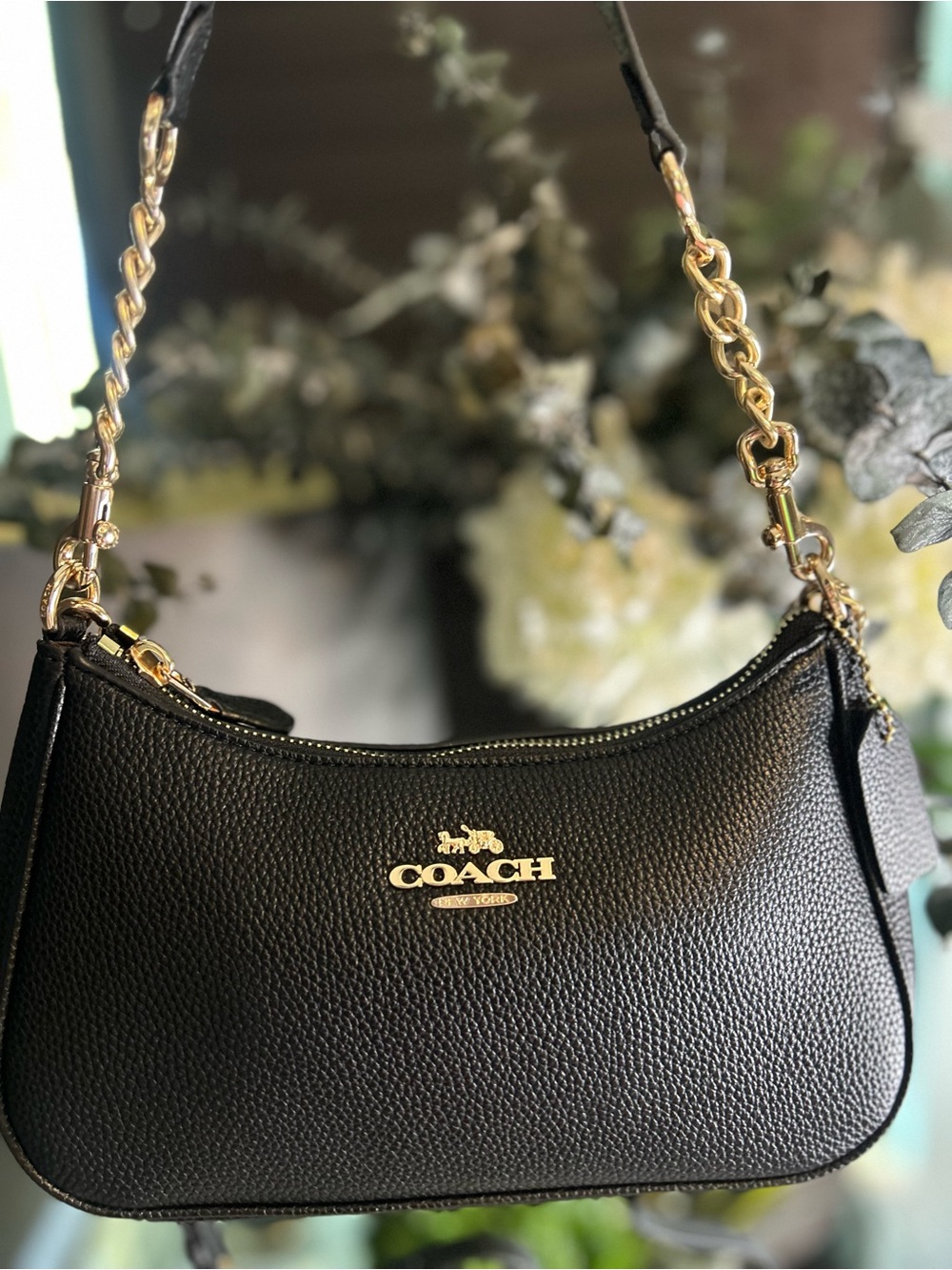Coach Black Pebbled Leather Shoulder Bag with Gold Hardware